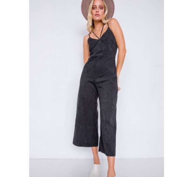 Black Double Strap Goucho Boho Jumpsuit - Picture 3 of 11